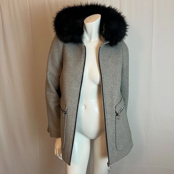 Maje Greli Fur Trimmed Coat Grey Wool Jacket Black Fur Size 38 EU M US - Picture 4 of 8